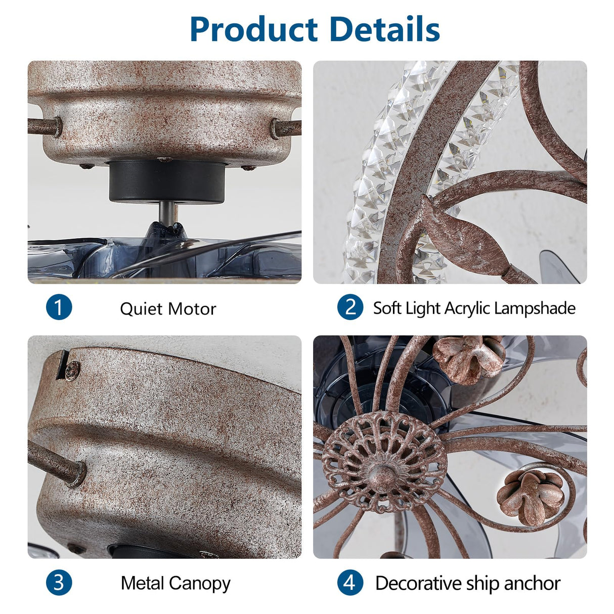 HuixuTe Rustic Caged Ceiling Fan with Lights Remote Control, Retro Industrial Ceiling Fan with Light for Kitchen Bedroom Living Room HuixuTe