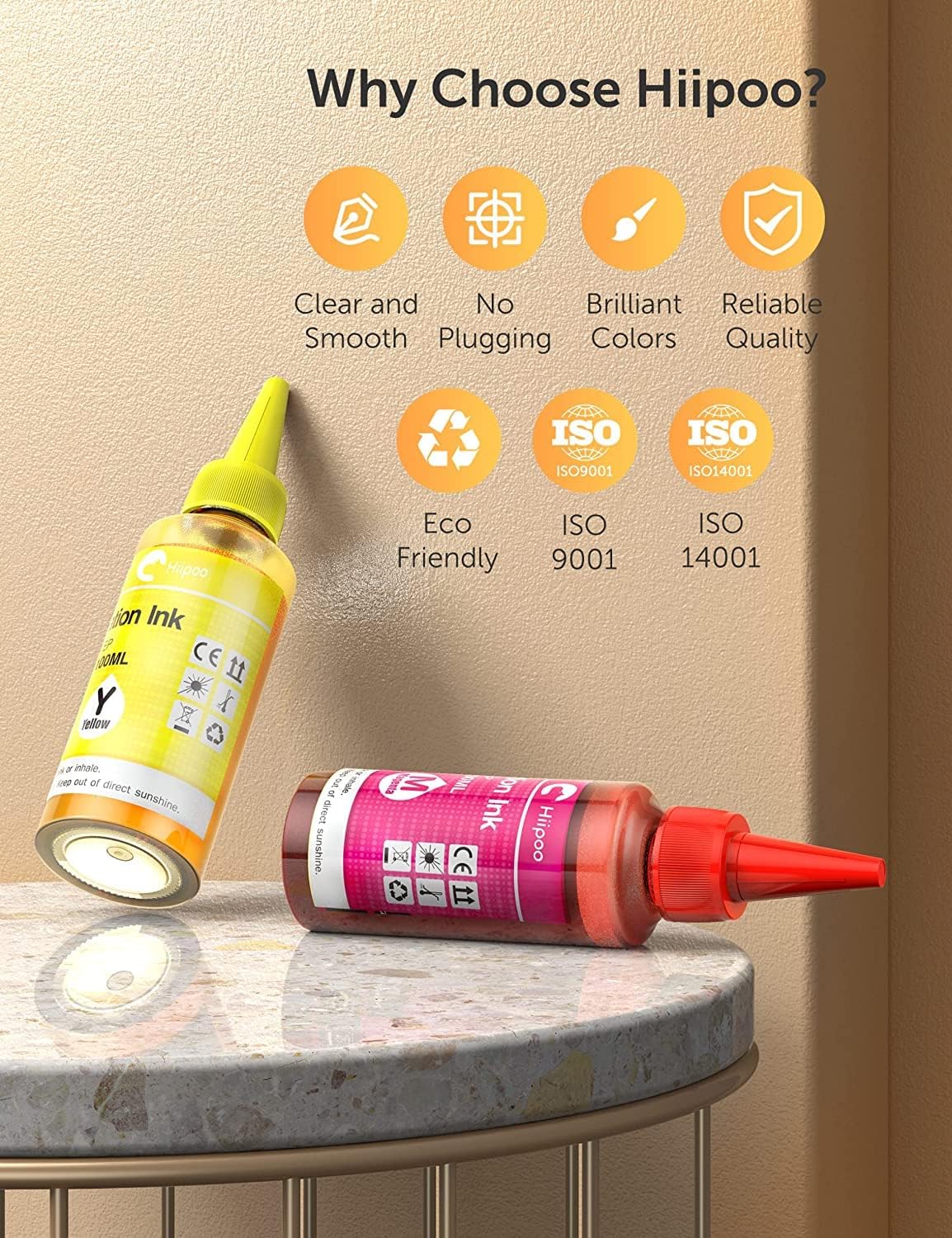 Hiipoo 500ML Sublimation Ink Refill for ET2400 ET-2720 ET-2760 ET-2800 ET-2803 ET-2850 ET-4800 ET-15000 ET-3760 Inkjet Printer Heat Press Transfer on Mugs T-Shirts Pillows (Upgrade Version) Hiipoo