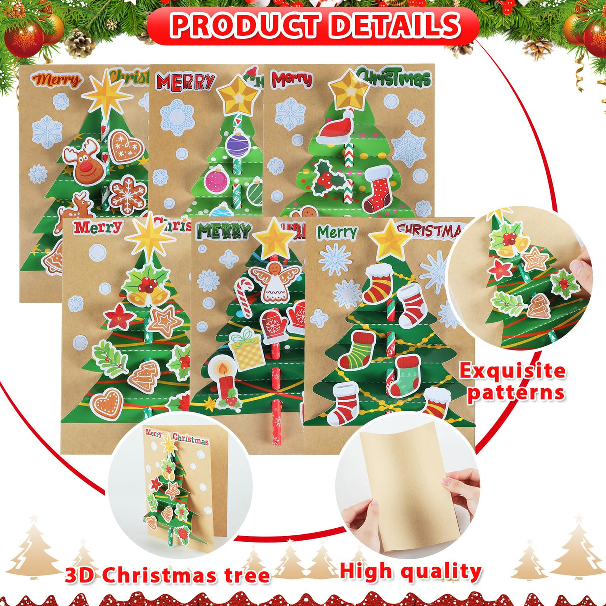 Justforjoyful 24 Sets Christmas Card Making Craft Kit for Kids 3D Christmas Tree Cards Crafts DIY Handmade Greeting Card Holiday Xmas Art and Crafts Supplies for Christmas Home Classroom Activities Justforjoyful