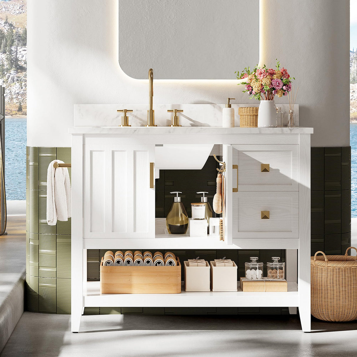 IRONCK Bathroom Vanity with Sink, 36" Farmhouse Bathroom Cabinet with 2 Drawers & Storage for Guest Baths Master Suites or Rental Units IRONCK