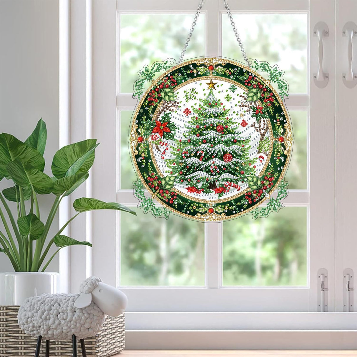 SKRYUIE Hanging Diamond Art Kits for Adults Christmas, DIY Window Pendant Diamond Painting Kit Sun Catcher, Special Shaped Crystal Acrylic Double Sided, Porch Outdoor Garden Ornaments 7.88 x 7.88 Inch SKRYUIE