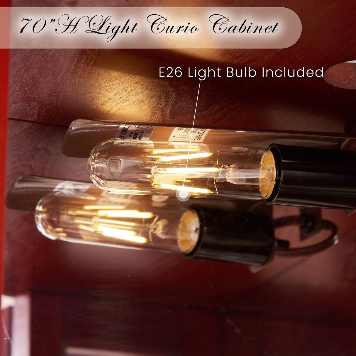 Eyisean Lighted Corner Curio Cabinet 70" Glass Display Cage with 6 Tempered Adjustable Shelves, Freestanding Home Bar Cabinet with Door, Rack for Liquor Storage and Living Room (Cherry) Eyisean