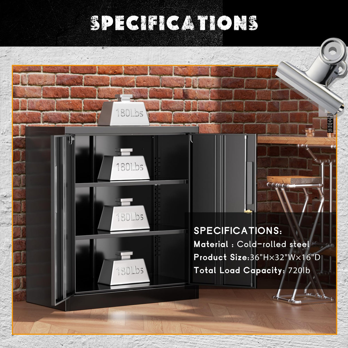 Greenvelly Metal Garage Storage Cabinet,36" Black Lockable Metal Cabinets with 2 Doors and Shelves,Storage Locking Counter Cabinet for Home Office,Garage,Kitchen,School Greenvelly