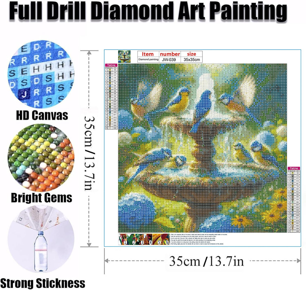 GEWOUVIN Fountain Bird Diamond Art Kits for Adults, Diamond Painting Kit for Beginners, Round 5D DIY Diamond Dots Art,Full Drill Painting Kit Art and Crafts for Adults Home Wall Decor【13.8x13.8inch】 GEWOUVIN