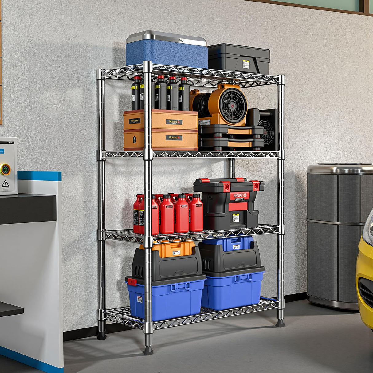 MATONELL 1000 lbs Capacity Heavy Duty 4-Tier Steel Shelving Unit - Adjustable Chrome Wire Rack Storage Shelf for Home Kitchen Office Garage Gym 13.7" D x 29.5" W x 47.2" H (Chrome) MATONELL