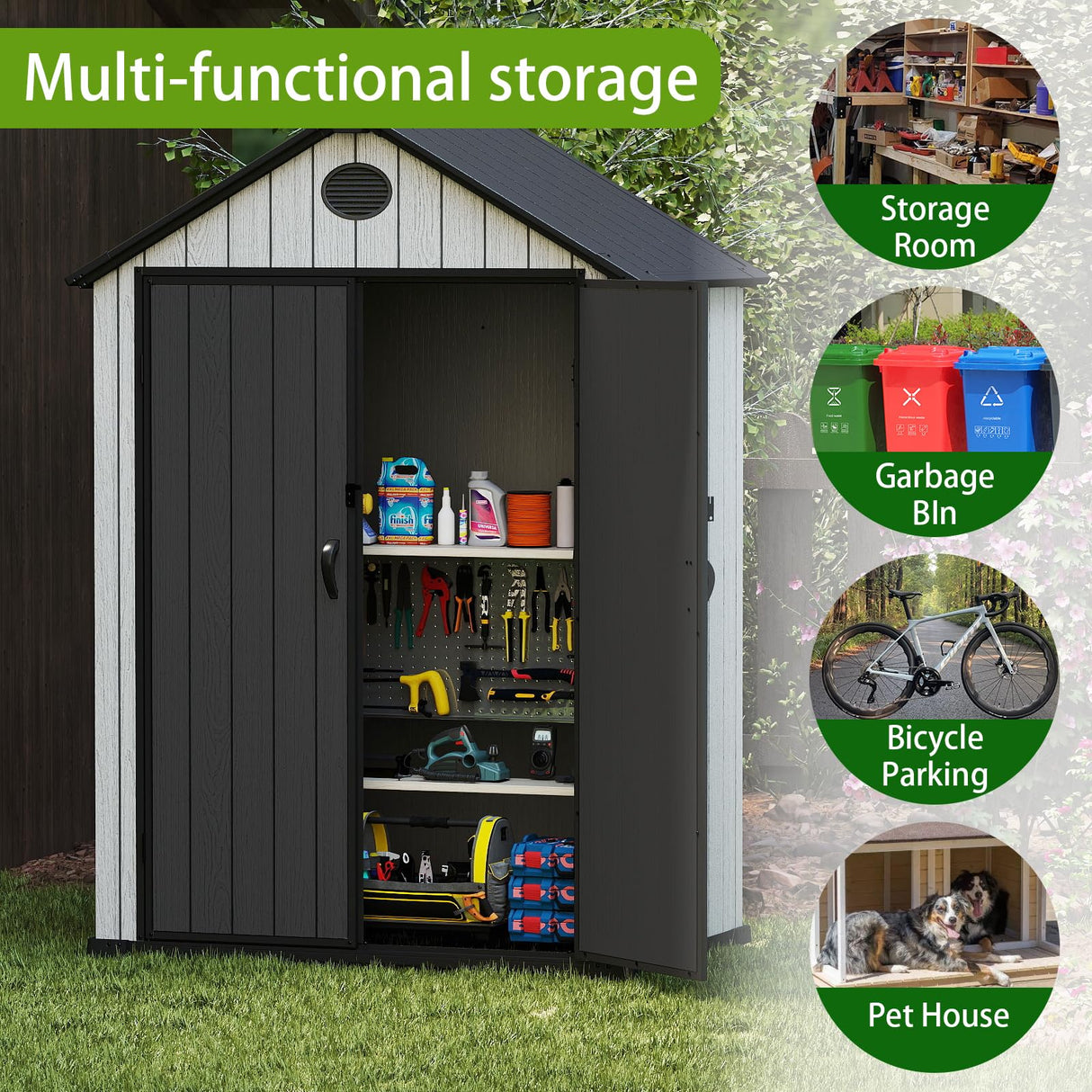 ZYJOYY 6x4 FT Resin Storage Shed,Lockable Door, and Vents for Garden, Backyard, Patio, Lawn,Grey Black ZYJOYY