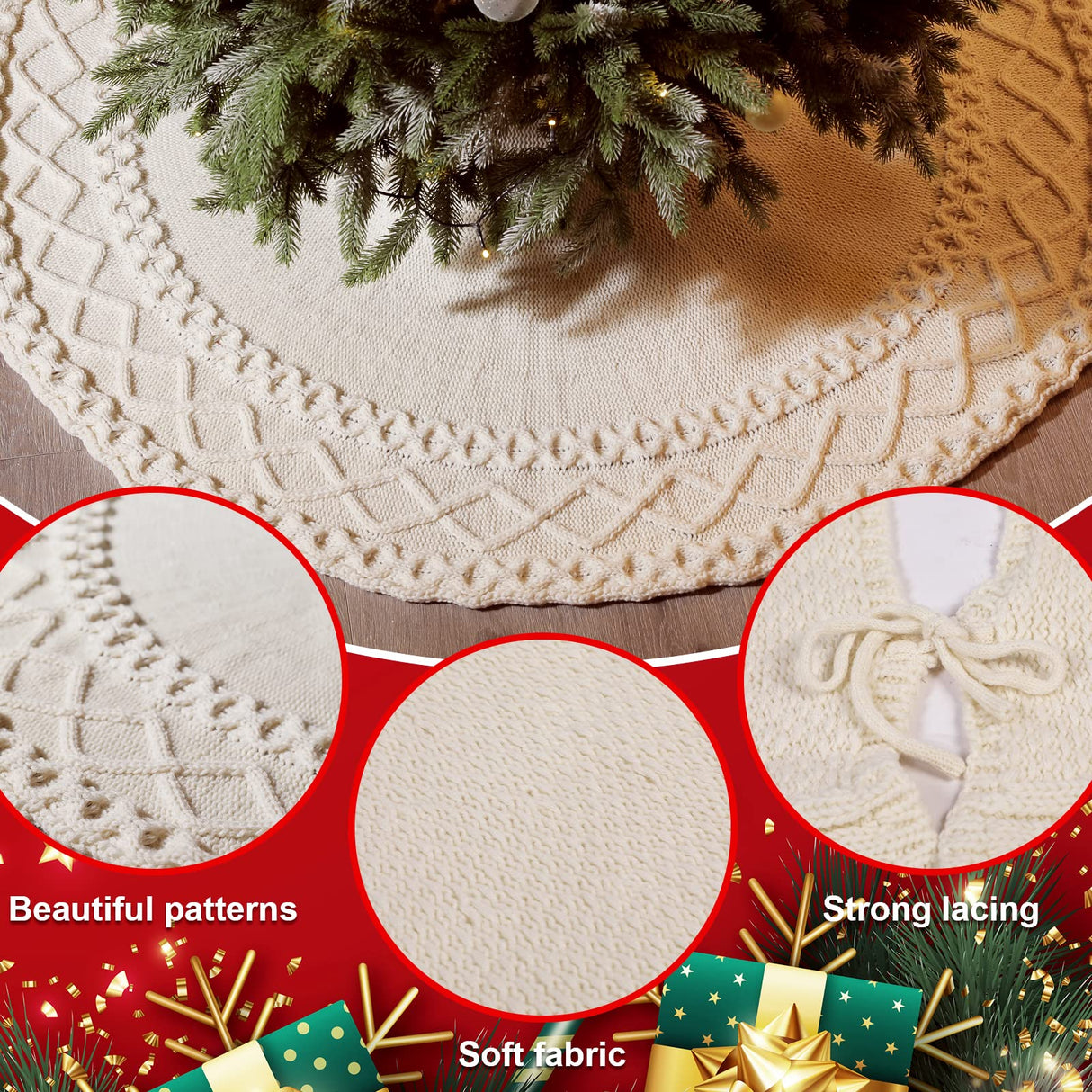 NIBESSER White Knit Tree Skirt 48" - Ivory Knitted Christmas Tree Skirt Mat for Home Party Holiday Ornaments Christmas Decorations NIBESSER