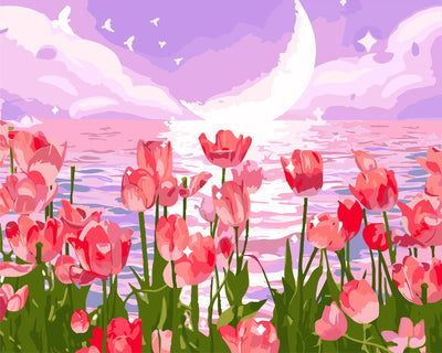 Yunnuo Paint by Numbers Kit for Adults, Tulip Flowers Paint by Number for Beginners, DIY Seaside Scenery Acrylic Number Painting on Canvas, Great Gifts Decor (16 x 20 Inch)
