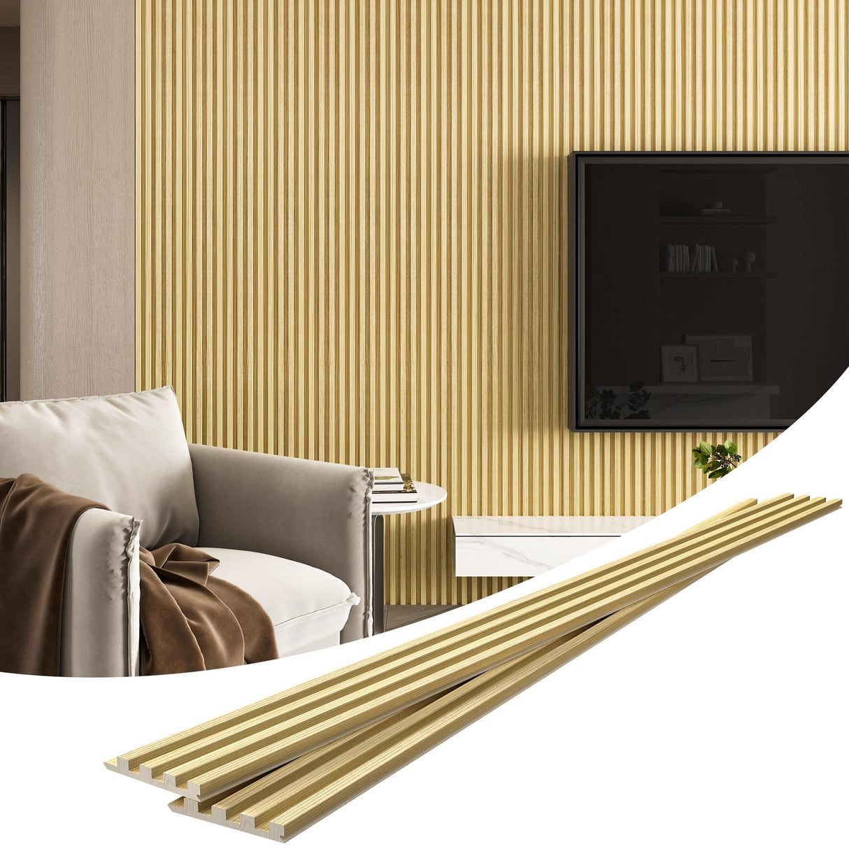 ROOMTEC 4 Packs 94.5” x 5.7” Solid Wood Panels for Wall, Acoustic Wood Slat Wall Panels for Interior Wall Decor,TV Background, Living Room (Oak) ROOMTEC