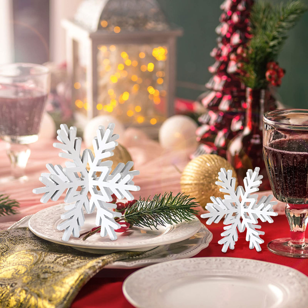 Bucherry 12 Pcs Christmas Wooden Snowflake Decoration Winter Snowflake Signs 3D Snowflake Tabletop Decor Snowflake Centerpiece Xmas Snowflake Signs for Home Xmas Party(White) Bucherry