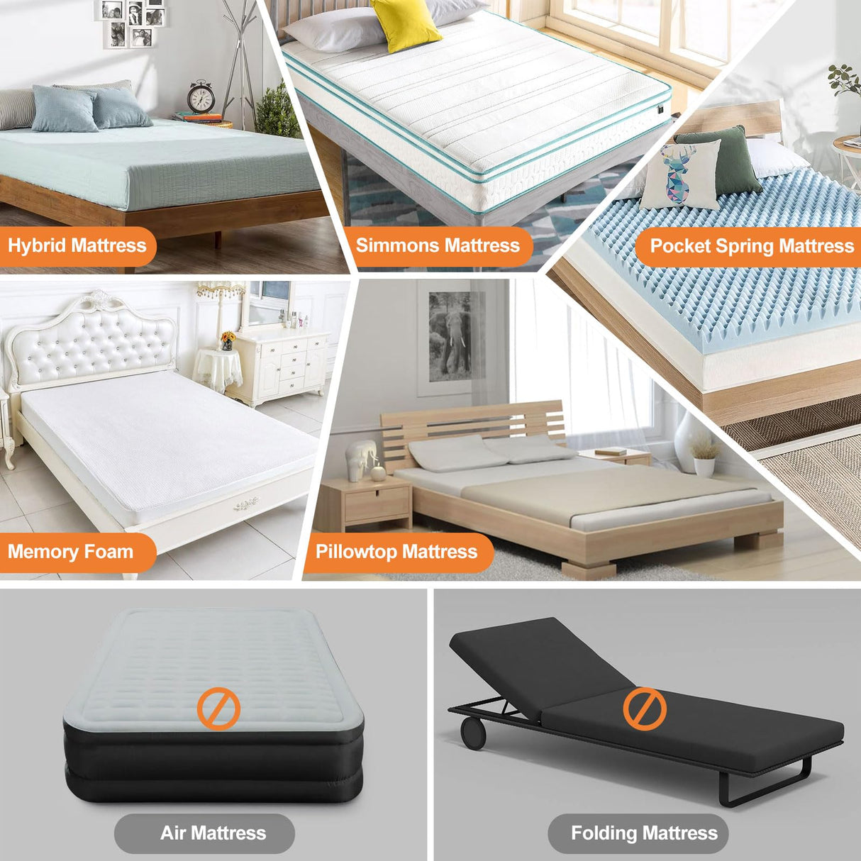 Waterproof Matress Protectors King Size Bed Fits 16"/17"/18" Deep, 6-Side Mattress Encasement Soft and Noiseless Terry Top + TPU Waterproof Liner + Ziper Ptsuker