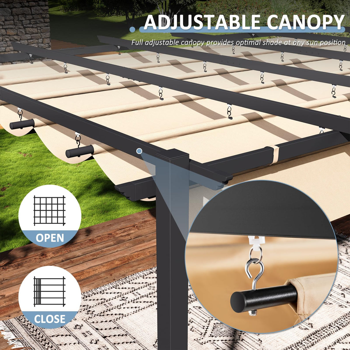 Aoxun 12x14FT Aluminum Pergola, Outdoor Retractable Pergola with Upgraded Canopy Cover, Heavy Duty Metal Pergolas and Gazebos with Adjustable Sun Shade for Modern Patio, Backyard, Deck, Garden Aoxun