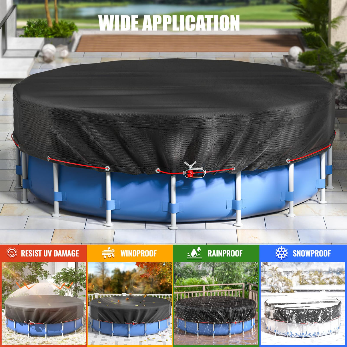 20Ft Round Pool Cover - Covers for Above Ground Pools, Inflatable Pool Cover Protector with Steel Rope, Increase Stability Ground Swimming Pools, Waterproof and Dustproof Swimming Pool Covers Mqsiuve