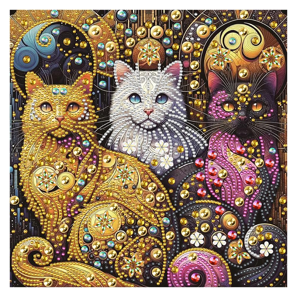 FHBUBPUP Cat Diamond Art Painting Kits for Adults, 5D Special Shape Diamond Art for Beginners, Flower Rhinestones Gem Art Craft Home Wall Decor Gift 12×12inch FHBUBPUP