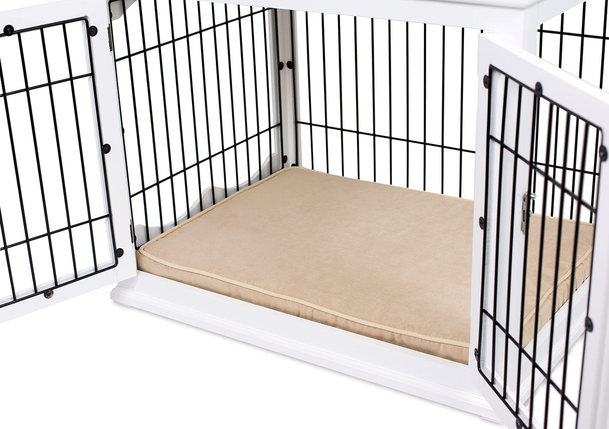 BIRDROCK HOME Decorative Dog Kennel with Pet Bed - Small Indoor Pet Crate, Double Door Design, Engineered Wood & Metal Wire, Furniture-Style House for Small Dogs, Side Table or Nightstand, White BIRDROCK HOME