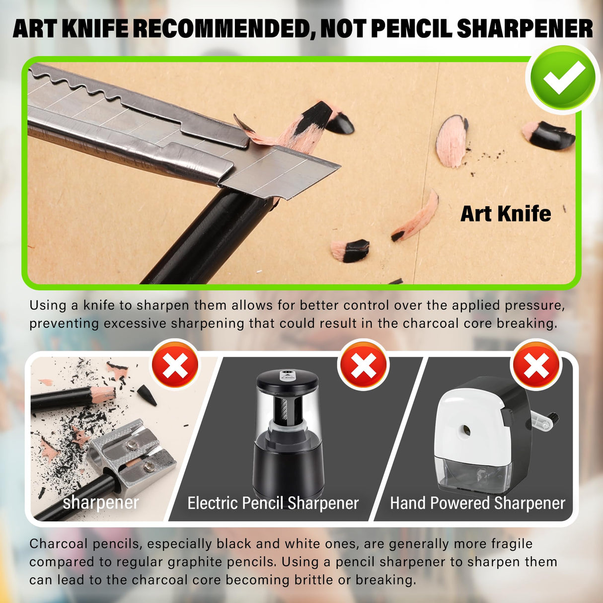 KALOUR Professional Charcoal Pencils Drawing Set -12 Pieces Soft, Medium and Hard Charcoal Pencils for Drawing, Sketching, Shading, Artist Pencils for Beginners & Artists KALOUR