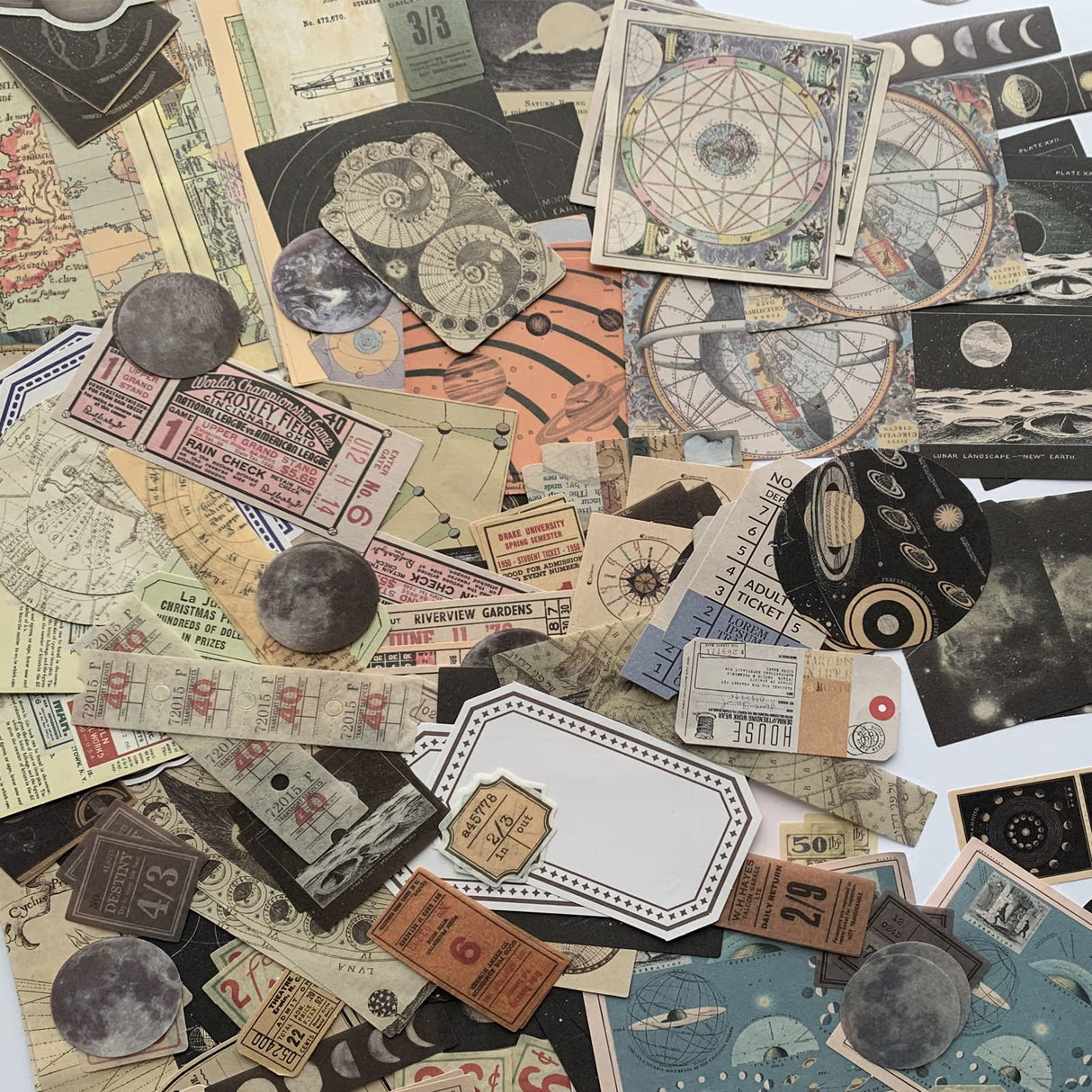 TIYPKE 200pcs Aesthetic Stickers - Vintage Scrapbook Stickers for Journaling, Bullet Journals, Scrapbooking, Space & Moon Themes SIGUJAYGE
