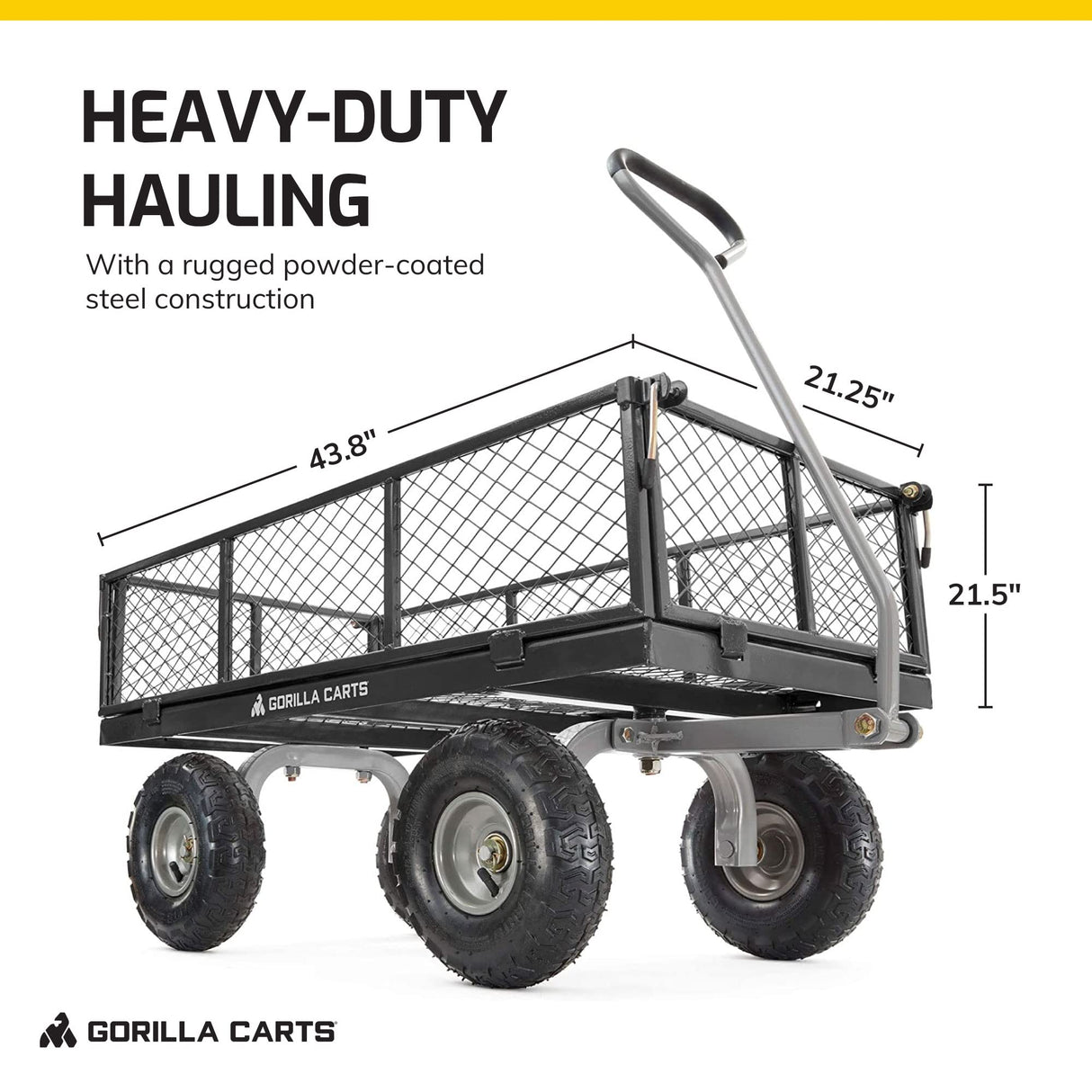 Gorilla Carts Steel Utility Cart, Garden Wagon w/Handle & Removable Sides, Up to 800lb Gorilla Carts