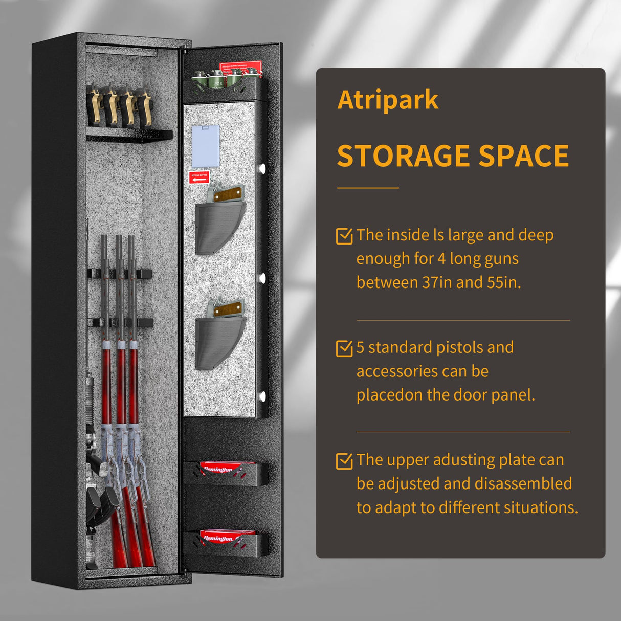 INTERGREAT 4-8 Large Rifle Gun Safe, Long Gun safes for Home and Pistols, Quick Access Rifle Gun Cabinet with Multifunction Lock for Home, Quick Access, Heavy Duty, Pockets INTERGREAT