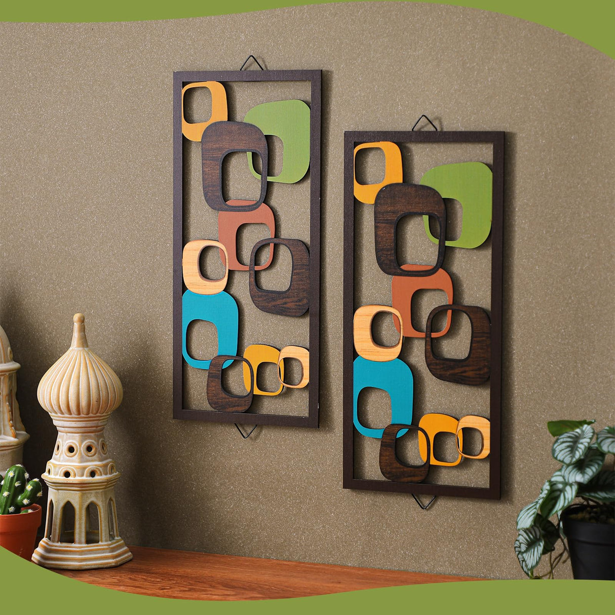 CroBlissful 2 Pcs Mid Century Wall Art Mid Century Modern Wall Decor Elegance Wall Accents Wood Abstract Decor Geometric Panels for Interior Wall Decor Panel Wall Art for Home Living Room(Geometric) CroBlissful