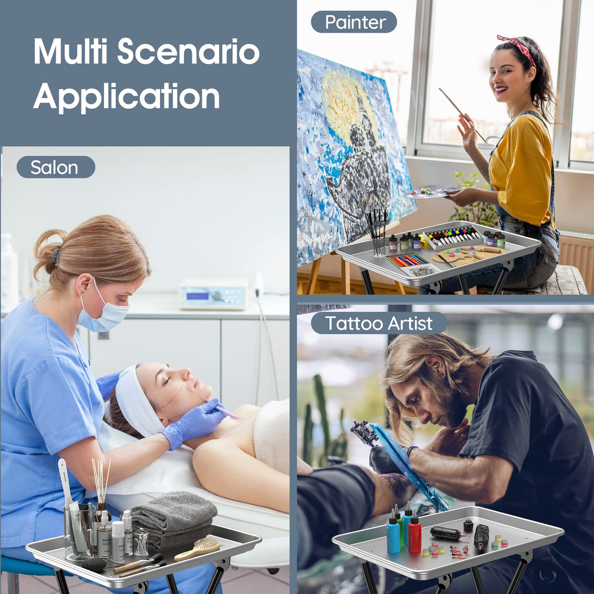 Aluminum Foldaway Folding Service Tray on Wheels K-Salon