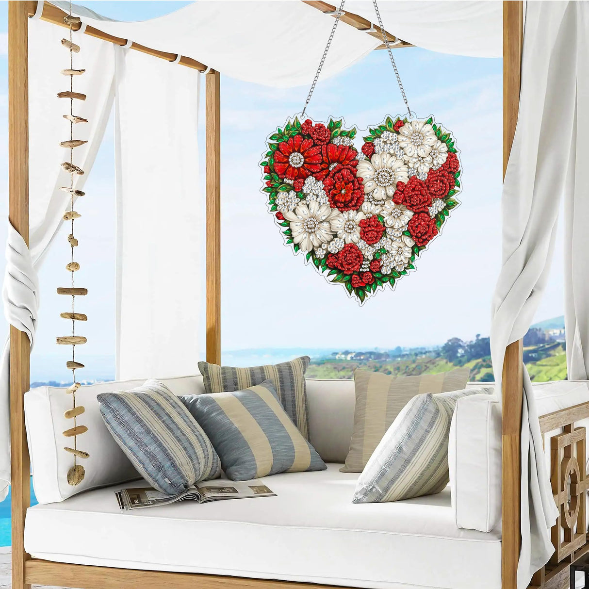 VAIIEYO Flower Diamond Art Hanging Ornament, Heart Diamond Painting Suncatchers Window Hanging Kit with Chain, 7.5x7.5 inch Crystal Pendant Art Craft for Gift Home Wall Front Door Decoration VAIIEYO