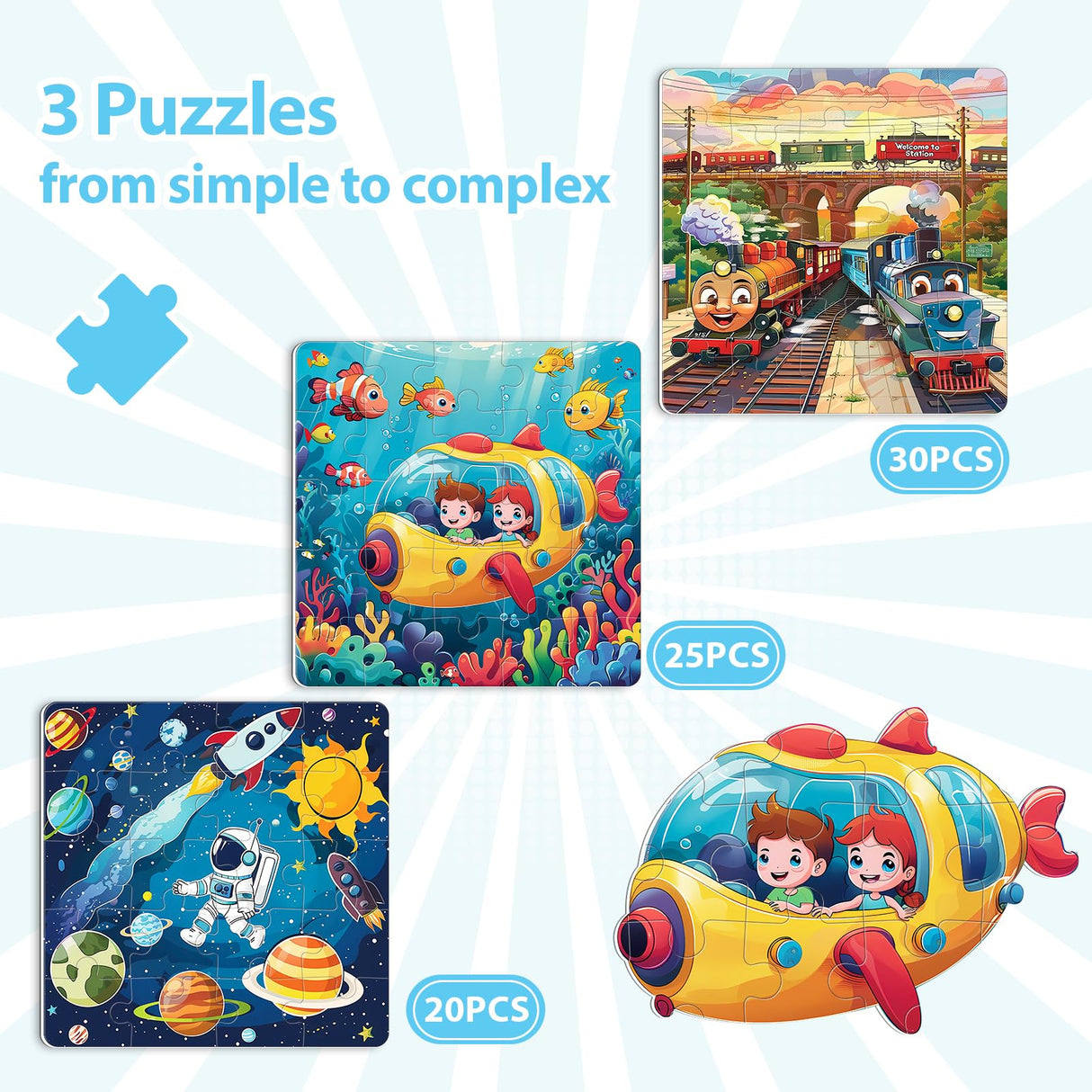 Space Ocean Train Magnetic Puzzles for Kids Ages 3-5, 20-25-30 Pieces Toddler Puzzles, Magnet Travel Jigsaw Puzzles Toys, Preschool Learning Toy Kids Puzzles for 2 3 4 5 6 Year Old Kids Birthday Gifts Jeacirio