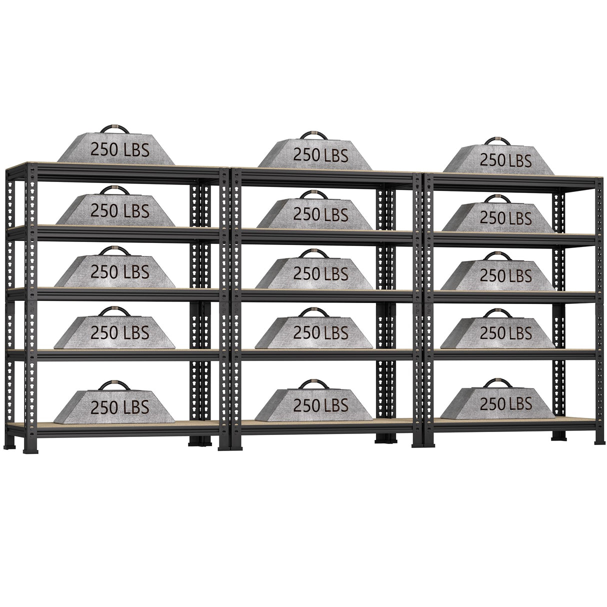 BuxWellBang 5-Shelf Heavy Duty Shelving - Adjustable Garage Storage Shelves, Metal Utility Storage Racks for Warehouse Pantry Basement Kitchen, Garage Organizers Shef Unit, Black, Packs of 3 BuxWellBang