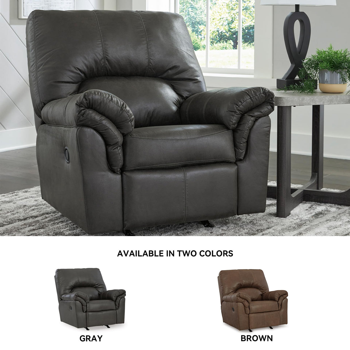 Signature Design by Ashley Bladen Faux Leather Manual Rocker Recliner, Gray Signature Design by Ashley