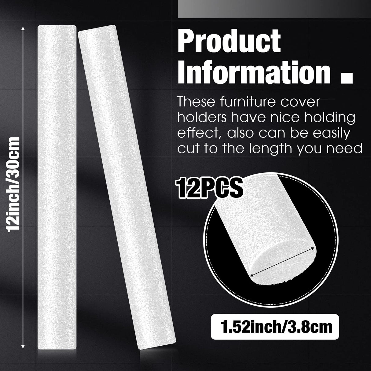 Namalu 12 Pieces Sofa Slipcover Tuck Grips Stretch Non Slip Foam Stick Couch Slipcovers Stretch Stick Thicker Cushion Grip for Sofa Essential Tuck Grips for Furniture Protector(White) Namalu