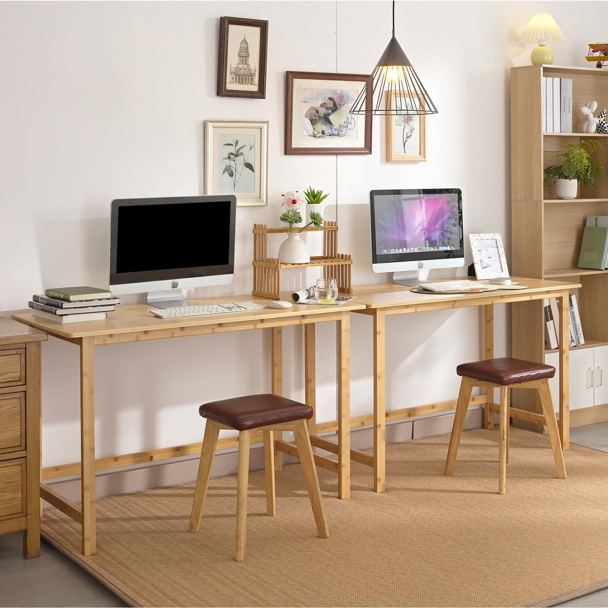 Nnewvante 47 Inch Computer Desk, Bamboo Writing Desk, Modern Simple Work Desk for Home Office Nnewvante
