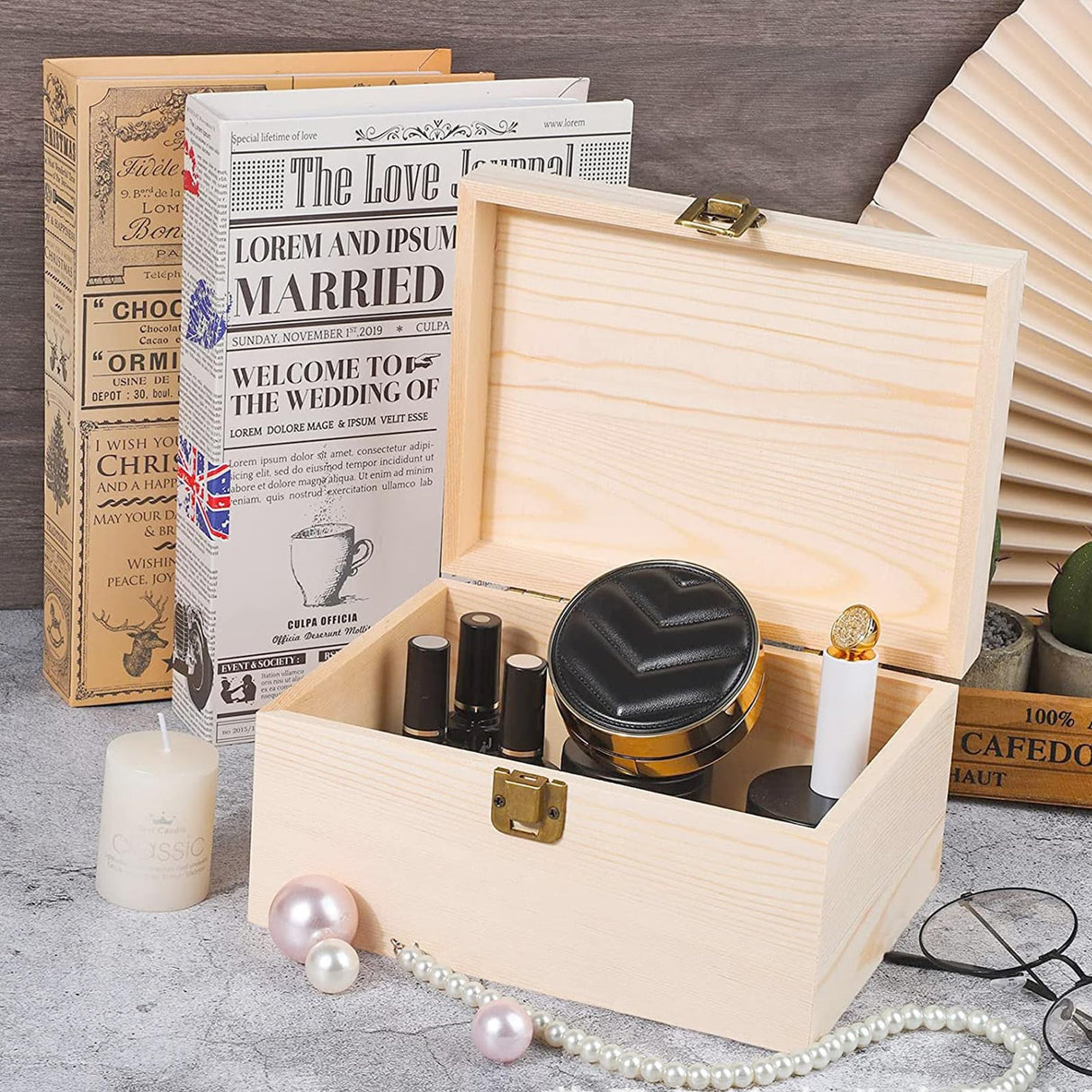 Voittozege 2 Pack Unfinished Wooden Boxes Large Wooden Box with Hinged Lid dnd Front Clasps, Natural Wood Boxes for Diy Crafting Gift Storage Box, Art Decorations and Jewelry Storage, 10 x 7 x 4 Inch Voittozege