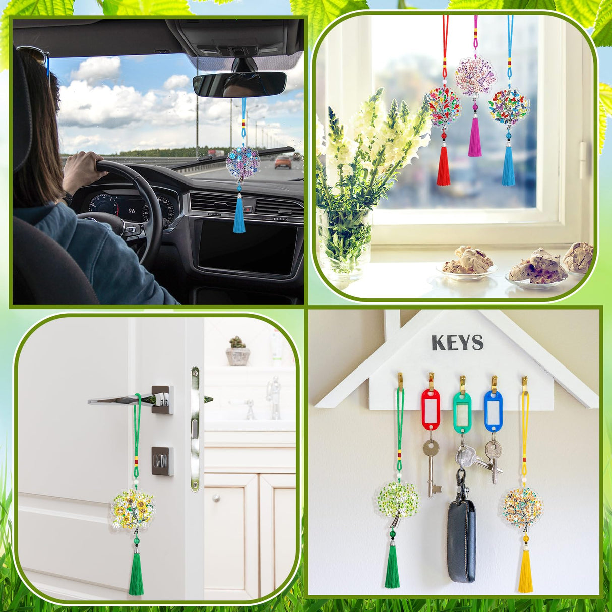 JenPen Diamond Painting Car Ornaments Diamond Art Kit for Adult Double Sided Painting Hanging Ornament Garden Decoration Crystal Gem Paint DIY Kit JenPen