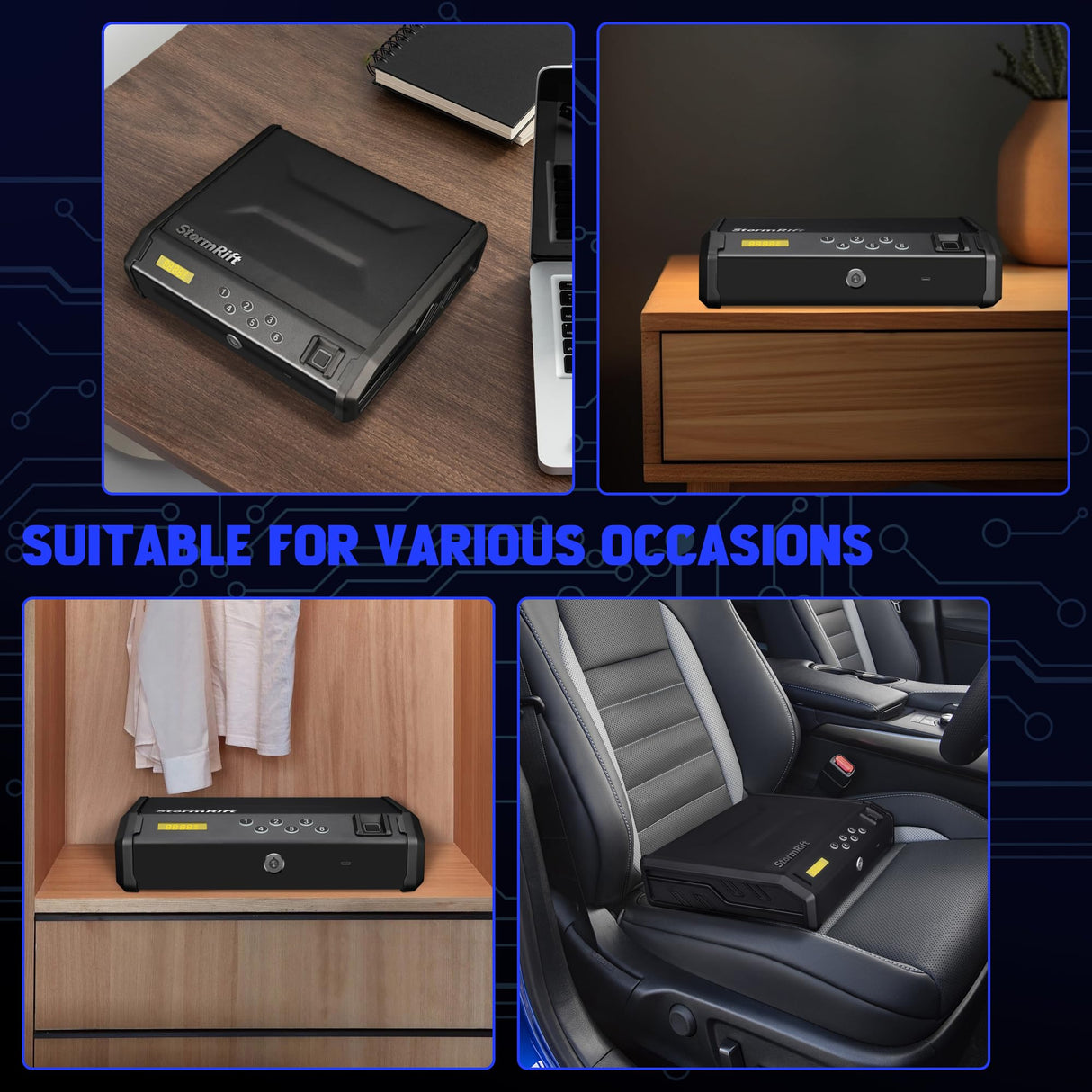 Gun Safe, Biometric Gun Safes for Handgun with 3 Ways Unlock Safe Fingerprint Digital PIN Key Fingerprint Quick Access Pistol Safe for Car Nightstand Living Room StormRift