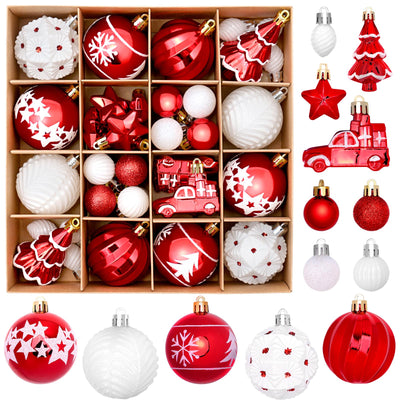 DeckTheHalls 42 Pcs Christmas Ornaments, Various Styles of Christmas Ball Ornaments, Shatterproof Christmas Balls for Holiday Xmas Tree Decor, Hanging Ornament for Indoor Decoration (Red & White)
