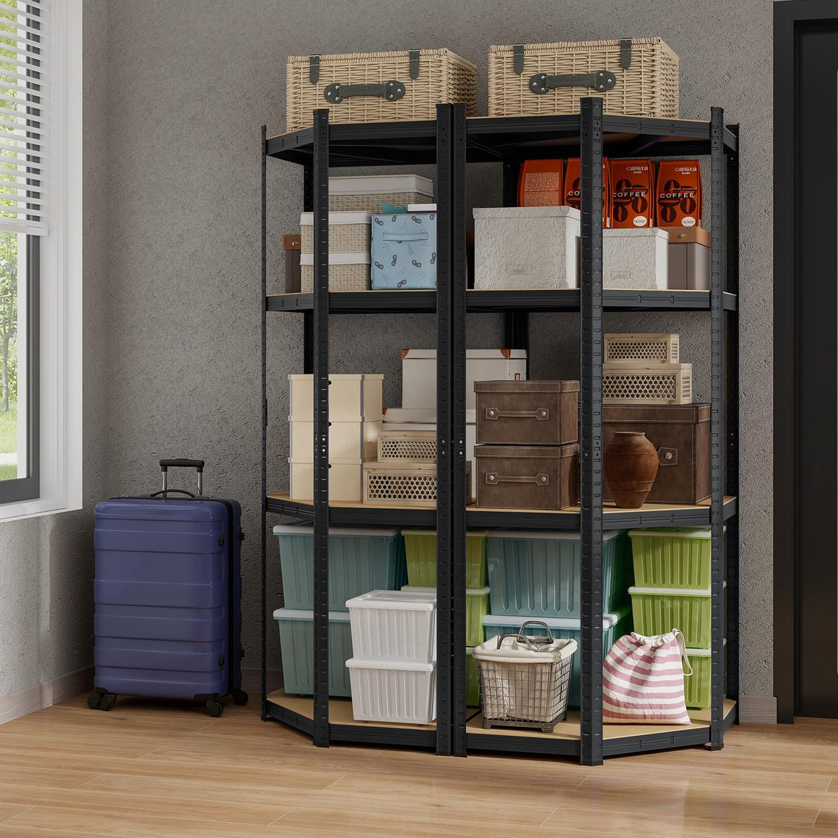 Tangkula 4-Tier Corner Shelving Unit, Adjustable Garage Storage Utility Rack, Load 1600 LBS Heavy Duty Metal Shelving Organizer for Warehouse, Pantry, Shed & Kitchen, 39”W x 31”D x 71”H (1, Black) Tangkula