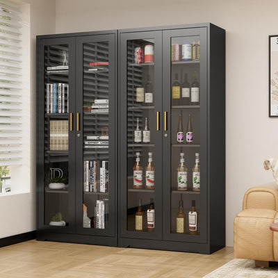 Display Cabinet with Glass Doors,Curio Cabinet with Lock,71" Metal Tall Display Case Cabinet with 4 Adjustable Shelves, Black Bookcase Locking Glass Display Cabinet for Living Room, Kitchen,Commercial