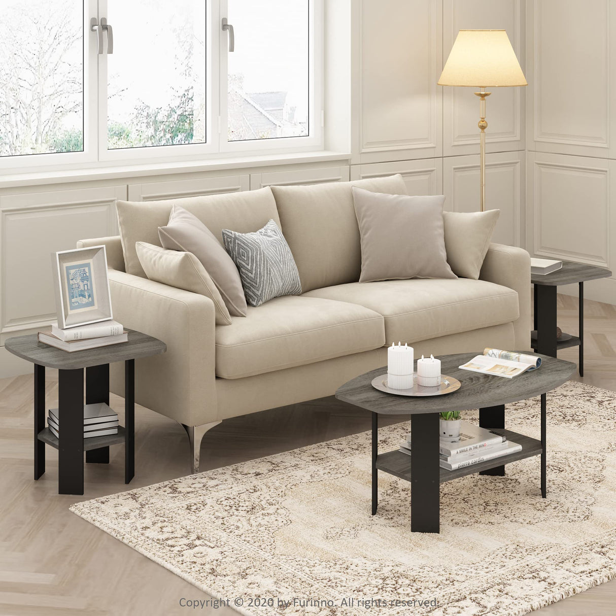 Furinno Simple Design Coffee Table, French Oak Grey/Black Furinno