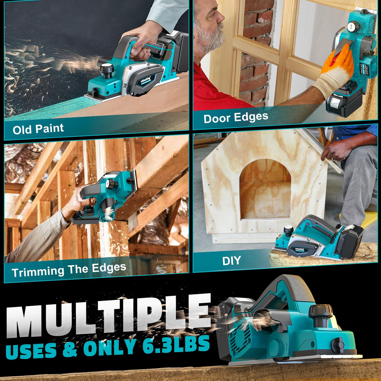 Cordless Electric Hand Planer: 3-1/4-Inch Handheld Planer for Makita 18V Battery (No Battery) - 15000 RPM Power Wood Planer for Woodworking, Carpentry, and Home DIY - Includes Blades and Edge Guide MtiolHig