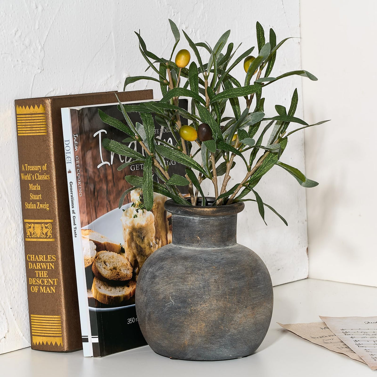 SIDUCAL Ceramic Rustic Farmhouse Vase | 6 Inch Pottery Decorative Flower Vase for Home Decor | Boho Vase | Terracotta Vase for Table, Living Room, Bathroom Decoration, Shelf Decor, Mantel, Bronze SIDUCAL