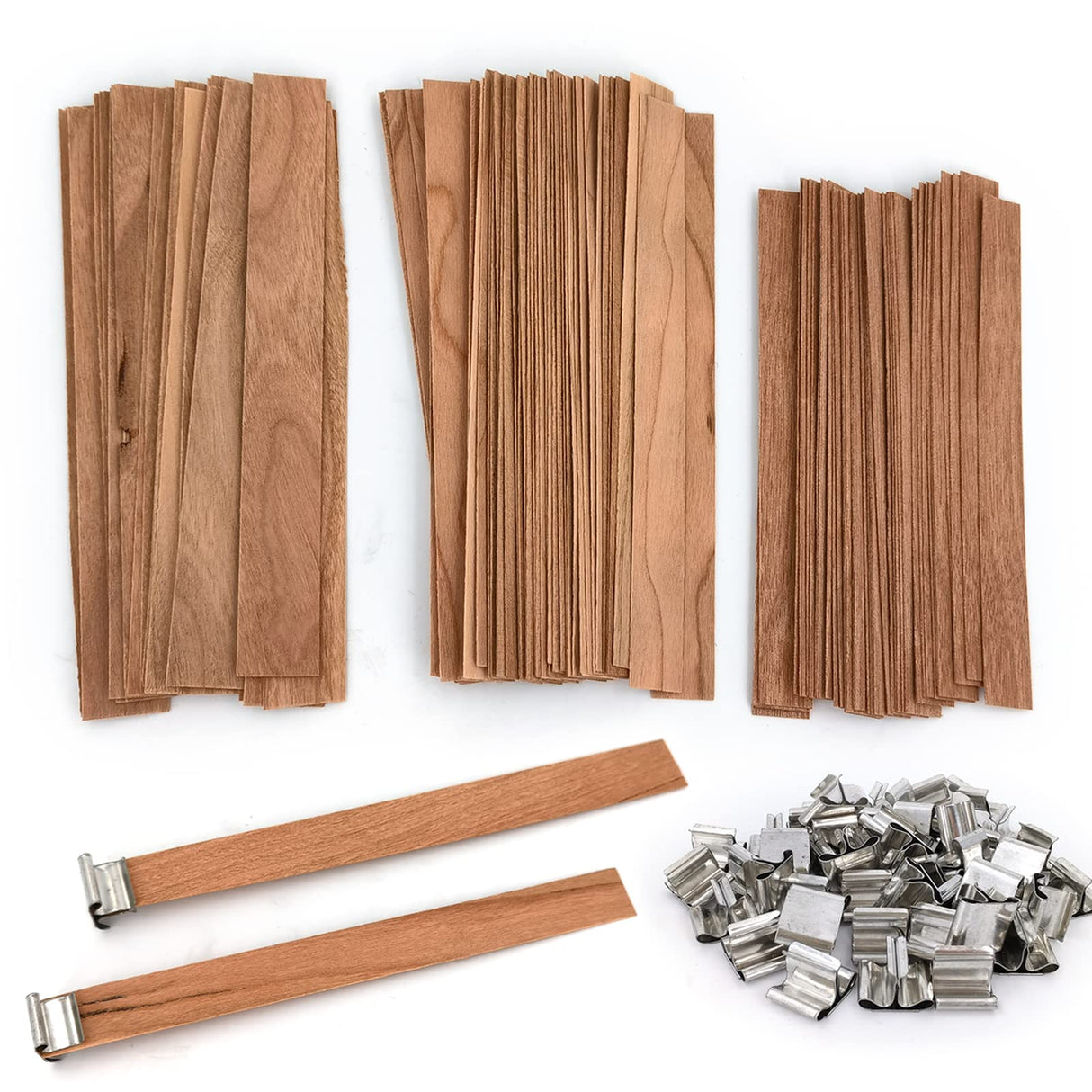 50 Set Wood Candle Wicks 3 Widths, DIY Candle Making Supplies Wooden Wicks with Iron Stands for Handmade Candles Including 20Set 5.1x0.51in, 20Set 5.9x0.59in, 10Set 5.9x0.75in Natural Wood Wick SWIGRANCE