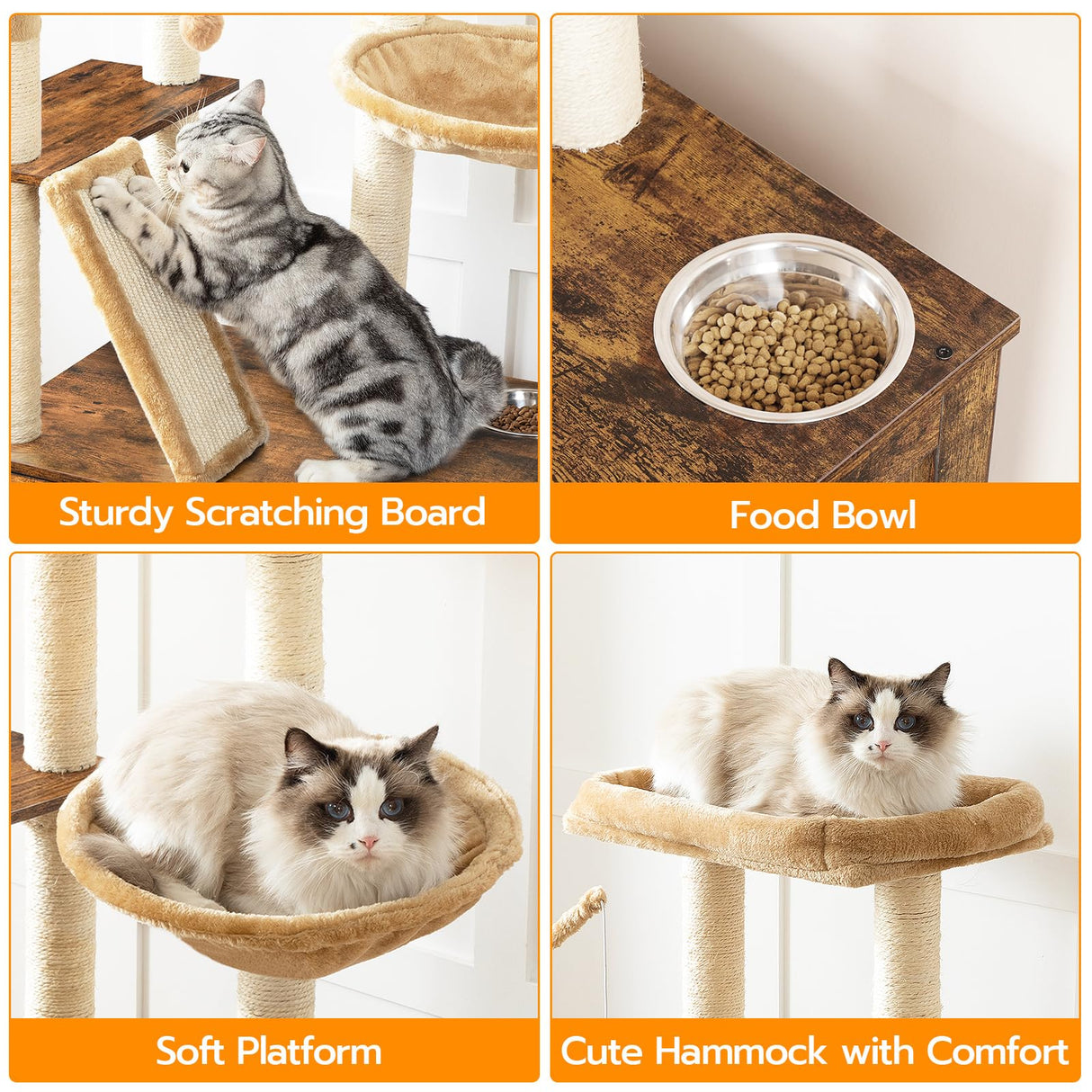 HOOBRO Cat Tree with Litter Box Enclosure, 44" Tall Wooden Cat Tower with Scratching Posts, Cat Hammock, Hidden Litter Box Furniture, All-in-One Indoor Cat Condo, Rustic Brown FG48MZ03 HOOBRO