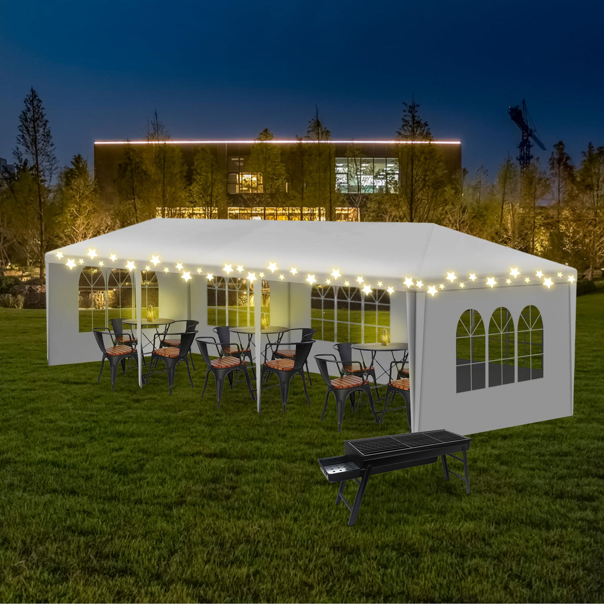 OLLIDOT 10' x 30' White Gazebo Canopy Tent Featuring 5 Removable Sidewalls, White Patio Gazebo Tents, Shelter Tent Perfect for Birthdays, Events, Parties, Weddings, Gatherings and Patio OLLIDOT