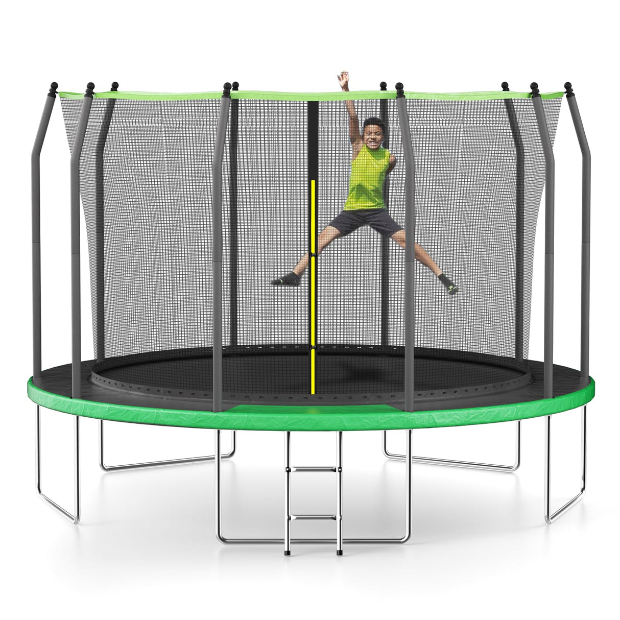 AOTOB 12 FT Kids Toddler Trampoline with Enclosure & Ladder, W-Shaped Leg with 70 pcs Springs for Maximum Elasticity - Perfect for Outdoor and Indoor Fun! AOTOB