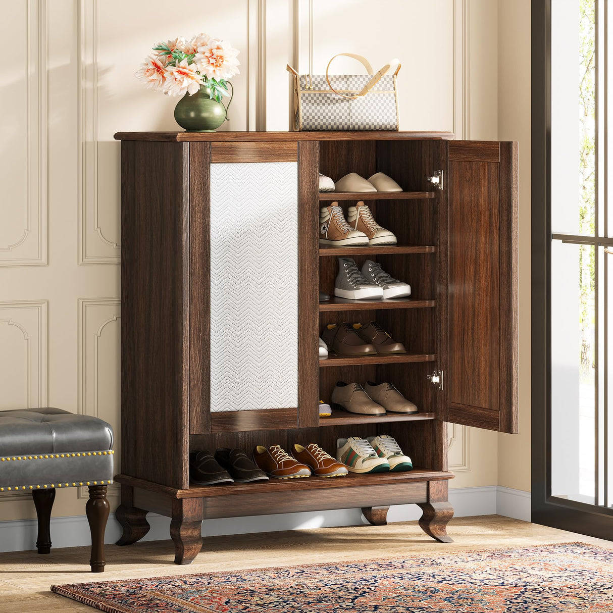 Tribesigns Shoe Cabinet for Entryway, 6-Tier Large Shoe Storage Cabinet with Doors and Adjustable Shelves, Wooden 24-Pair Shoe Rack Organizer Cabinet, Dark Walnut Tribesigns