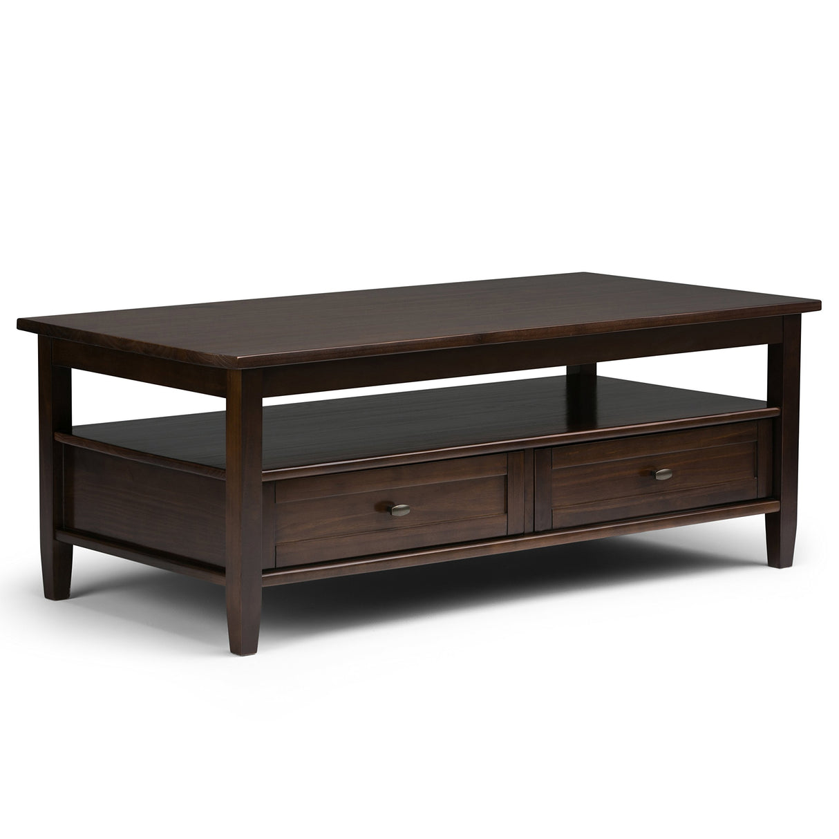 SIMPLIHOME Warm Shaker SOLID WOOD 48 inch Wide Rectangle Rustic Coffee Table in Tobacco Brown, for the Living Room and Family Room SIMPLIHOME