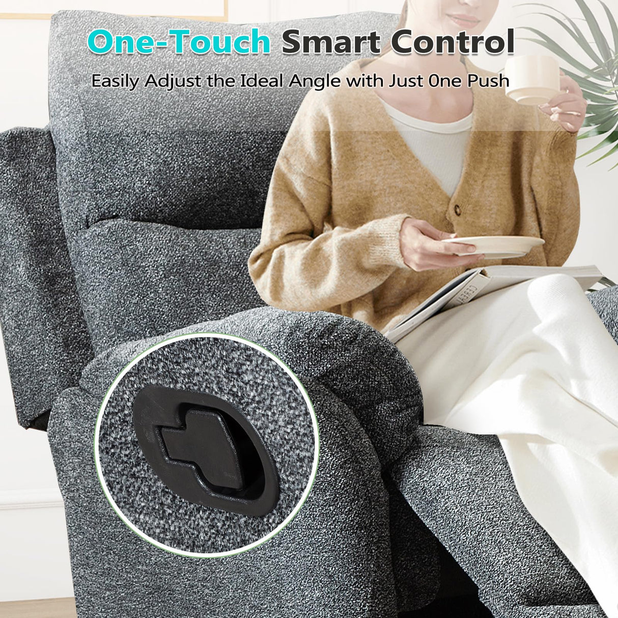 ANJ Swivel Rocker Recliner Chair Nursery, Manual Fabric Small Rocking Recliner, Modern Rocking Reclining Chairs for Living Room, Bedroom, Small Space (Gray) ANJ