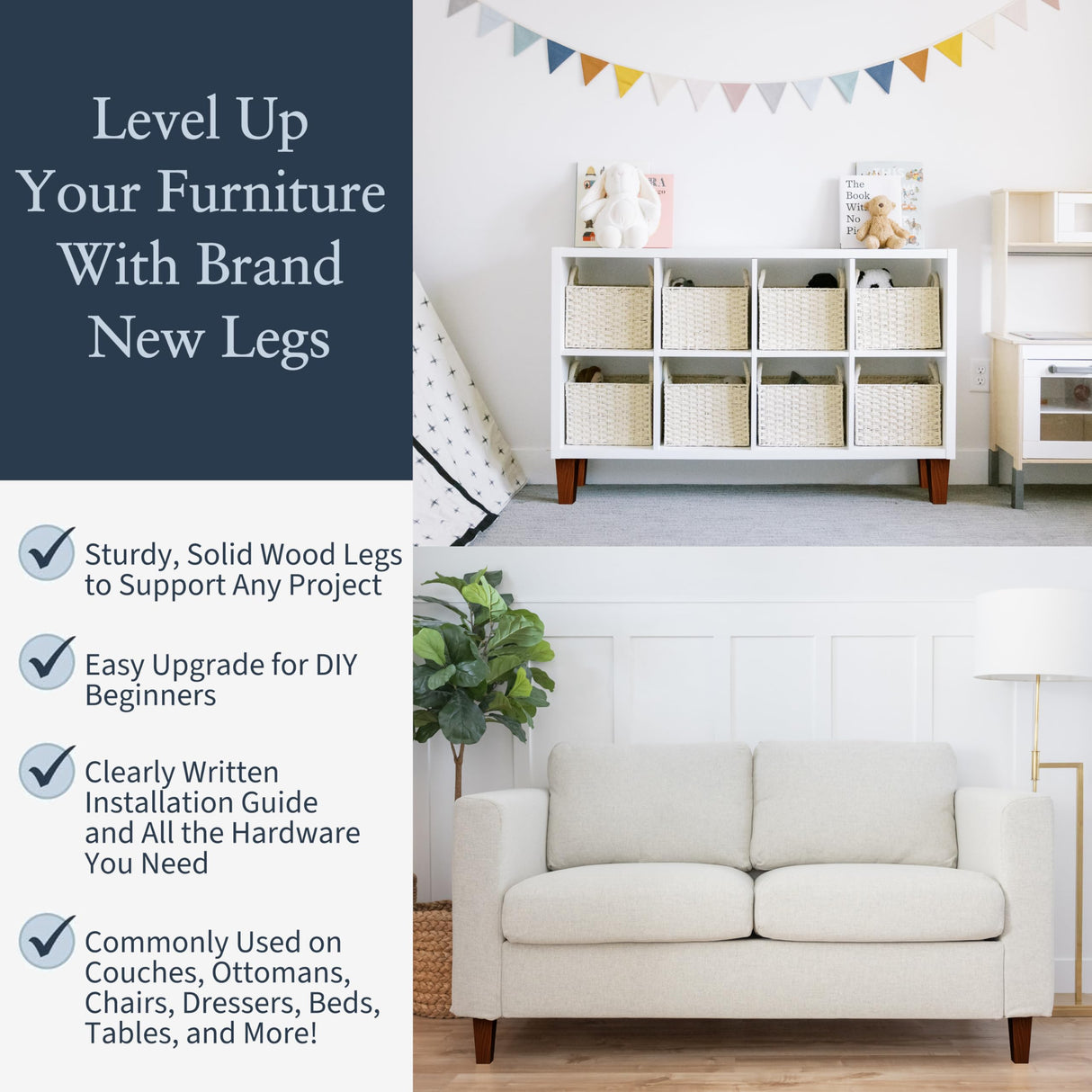 Airy Abode Walnut Brown Square Furniture Legs Set of 4 - Pick Your Size and Color Airy Abode