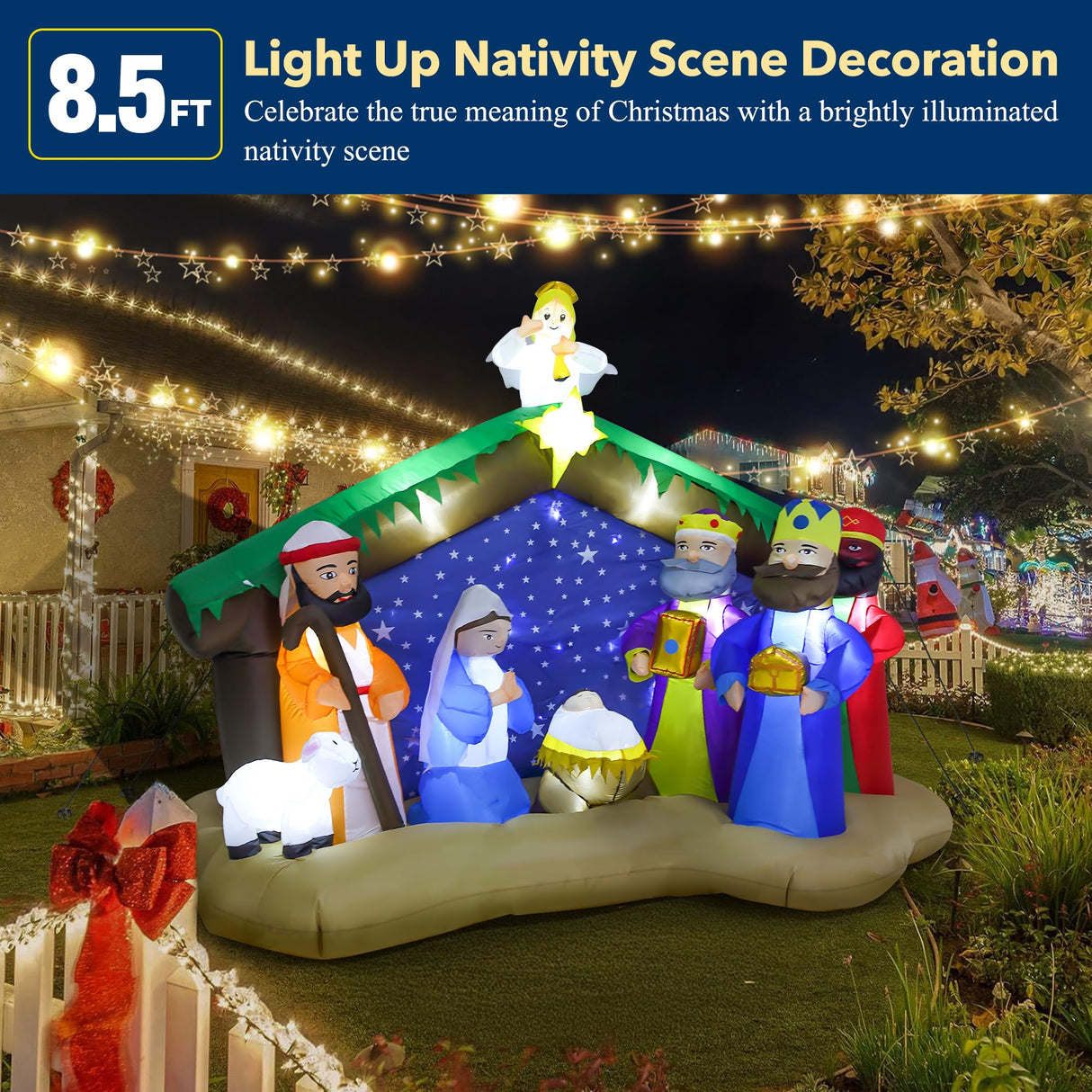 8.5 FT Christmas Inflatables Nativity Scene Outdoor Decorations, Christmas Blow Up Yard Decorations Nativity Sets for Garden Lawn Xmas Decor ZPISF