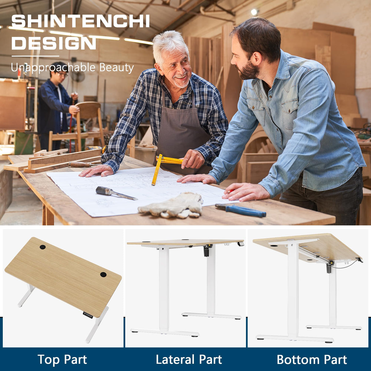 Shintenchi Standing Desk, 63x24 Inch Height Adjustable Electric Sit Stand up Desk, Ergonomic Rising Computer Table, Modern Lift Gaming Desk Workstation for Home Office, White Shintenchi